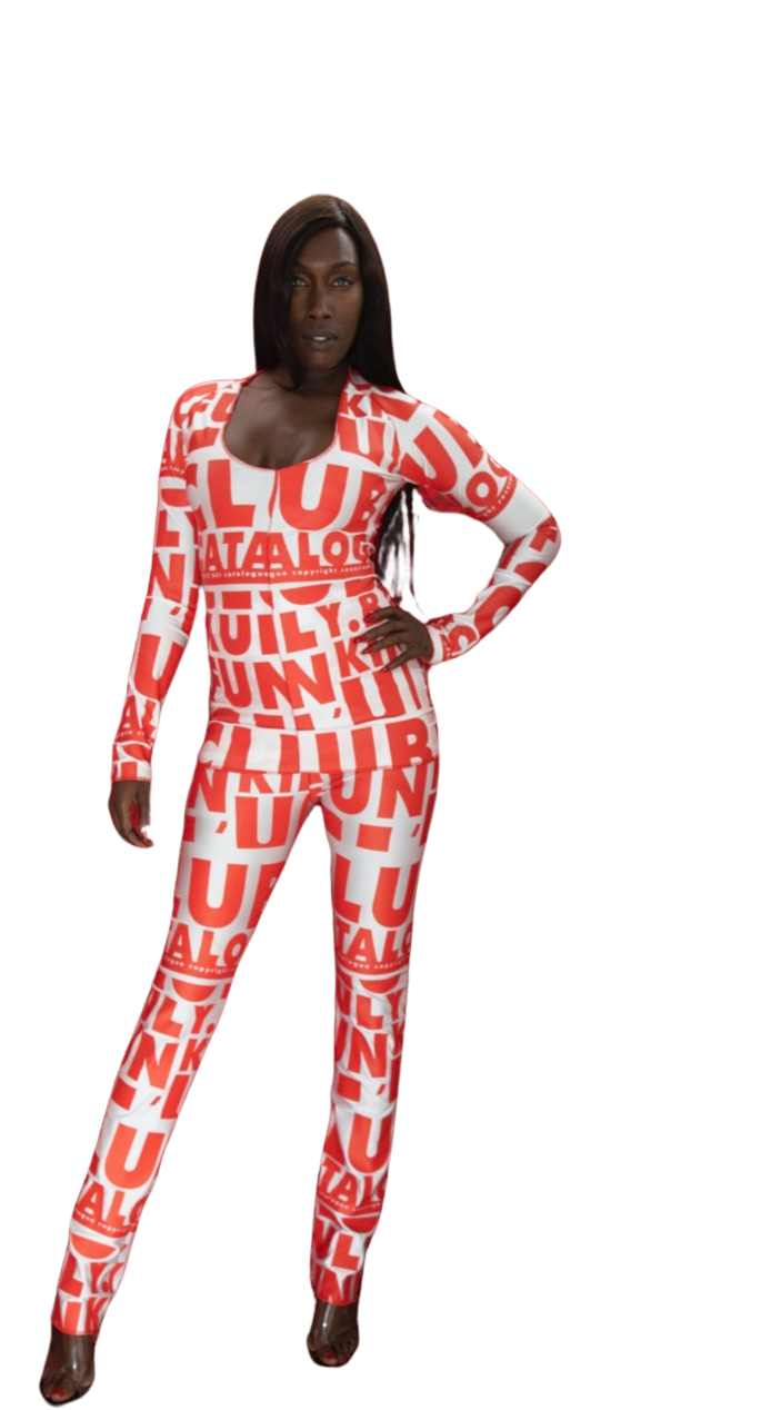 SPECIAL PRE-ORDER FW24/ LIMITED EDTION / DELIVERY SCHEDULE JUNE 30TH TO JULY 15TH/ LEA FUNKY PANTS/WHITE Le legging droit en lycra blanc 'ALL OVER' rouge par XULY.Bët