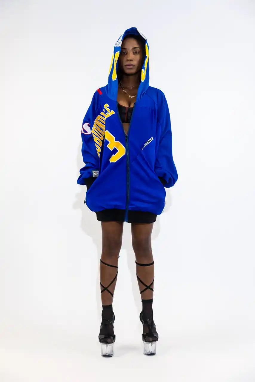 UPCYCLING BASEBALL JERSEY HOODY JACKET / BLUE MCGRADY 30