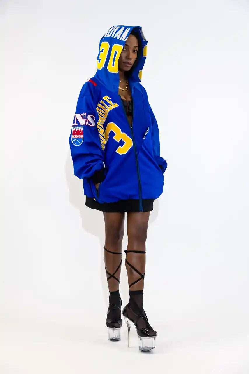 UPCYCLING BASEBALL JERSEY HOODY JACKET / BLUE MCGRADY 30