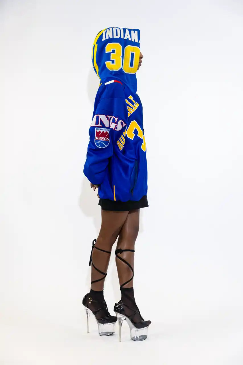 UPCYCLING BASEBALL JERSEY HOODY JACKET / BLUE MCGRADY 30
