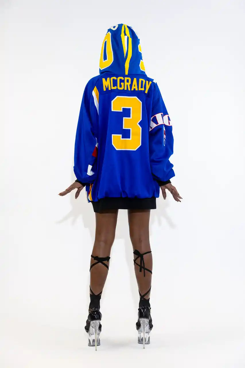 UPCYCLING BASEBALL JERSEY HOODY JACKET / BLUE MCGRADY 30