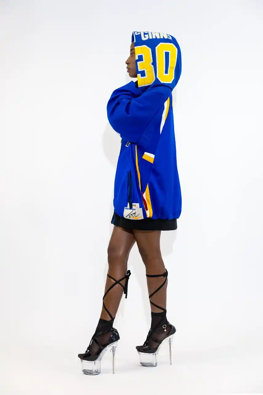 UPCYCLING BASEBALL JERSEY HOODY JACKET / BLUE MCGRADY 30