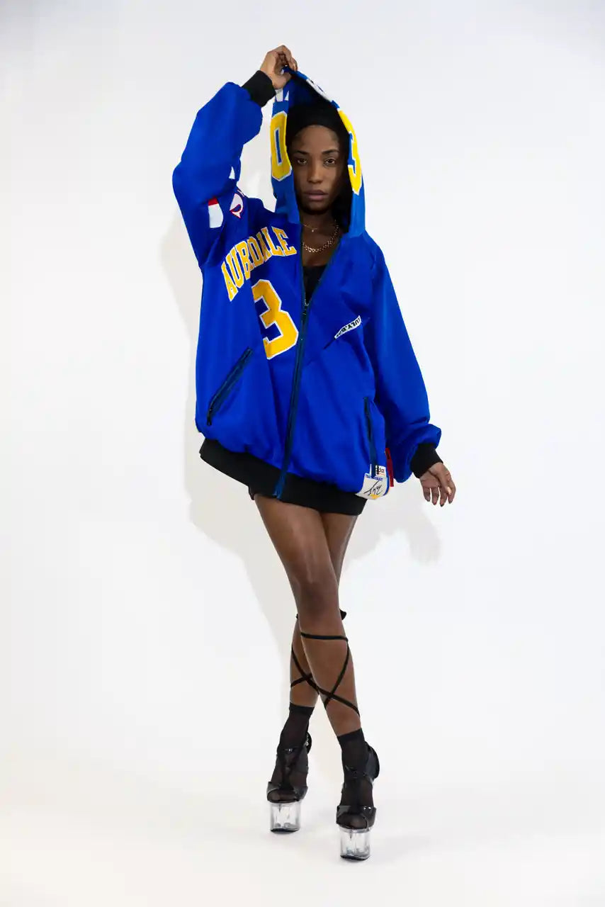 UPCYCLING BASEBALL JERSEY HOODY JACKET / BLUE MCGRADY 30