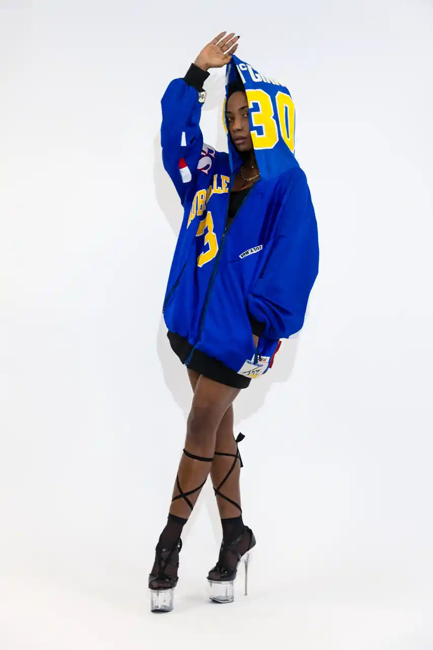 UPCYCLING BASEBALL JERSEY HOODY JACKET / BLUE MCGRADY 30
