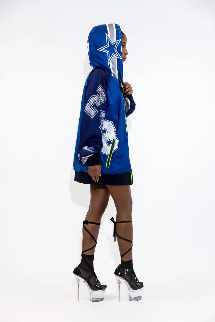 UPCYCLING BASEBALL JERSEY HOODY JACKET / NAVY BLUE AIKMAN 8