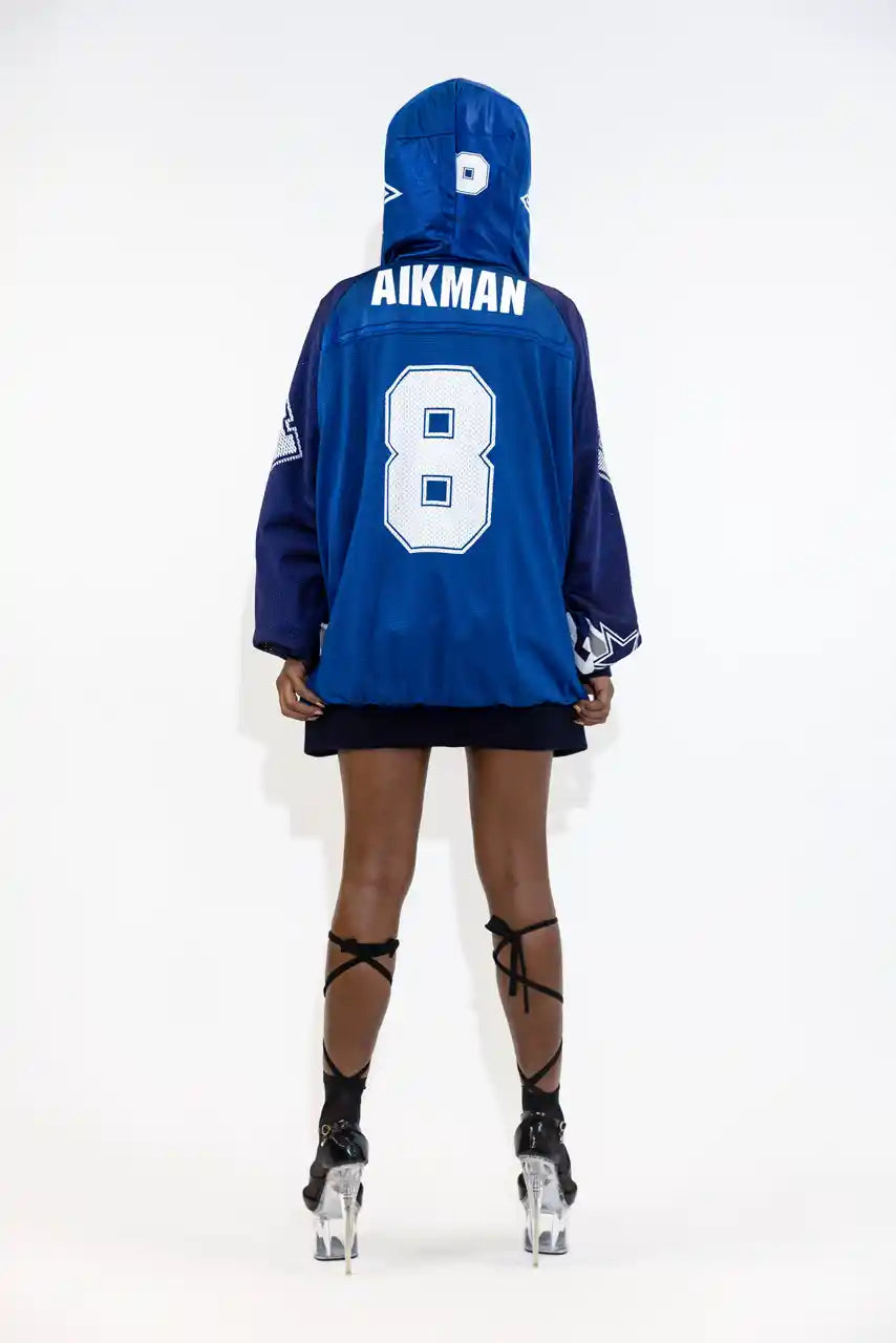 UPCYCLING BASEBALL JERSEY HOODY JACKET / NAVY BLUE AIKMAN 8