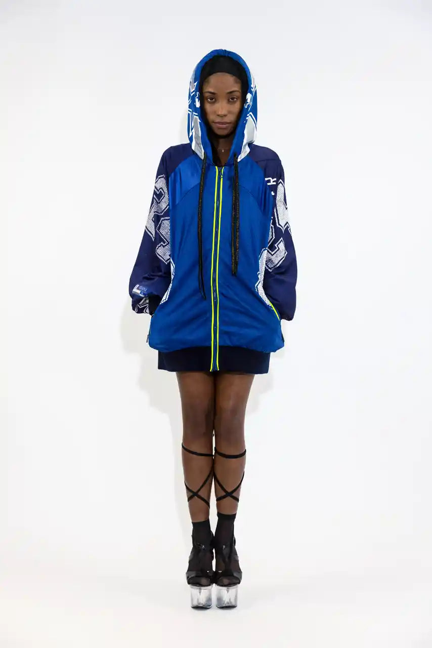 UPCYCLING BASEBALL JERSEY HOODY JACKET / NAVY BLUE AIKMAN 8