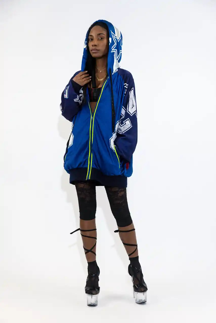 UPCYCLING BASEBALL JERSEY HOODY JACKET / NAVY BLUE AIKMAN 8