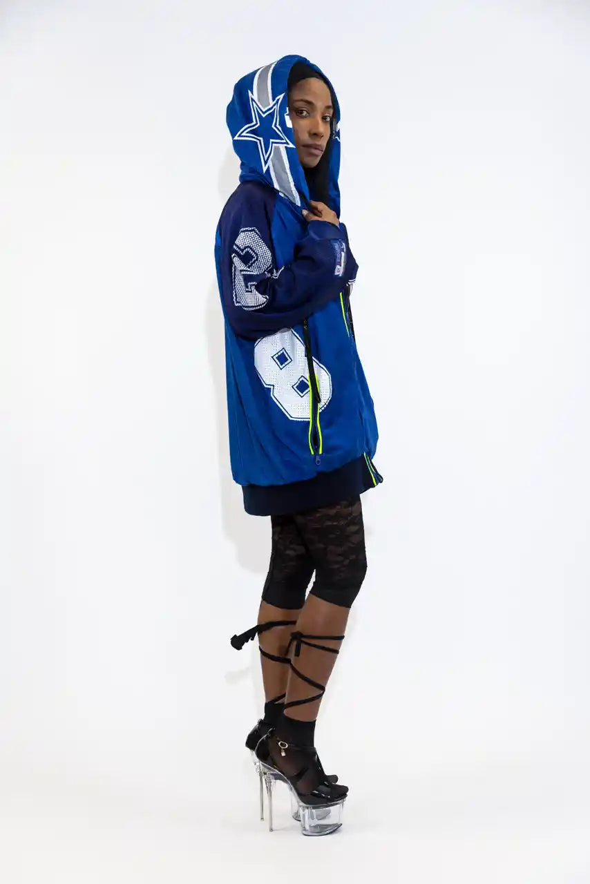 UPCYCLING BASEBALL JERSEY HOODY JACKET / NAVY BLUE AIKMAN 8