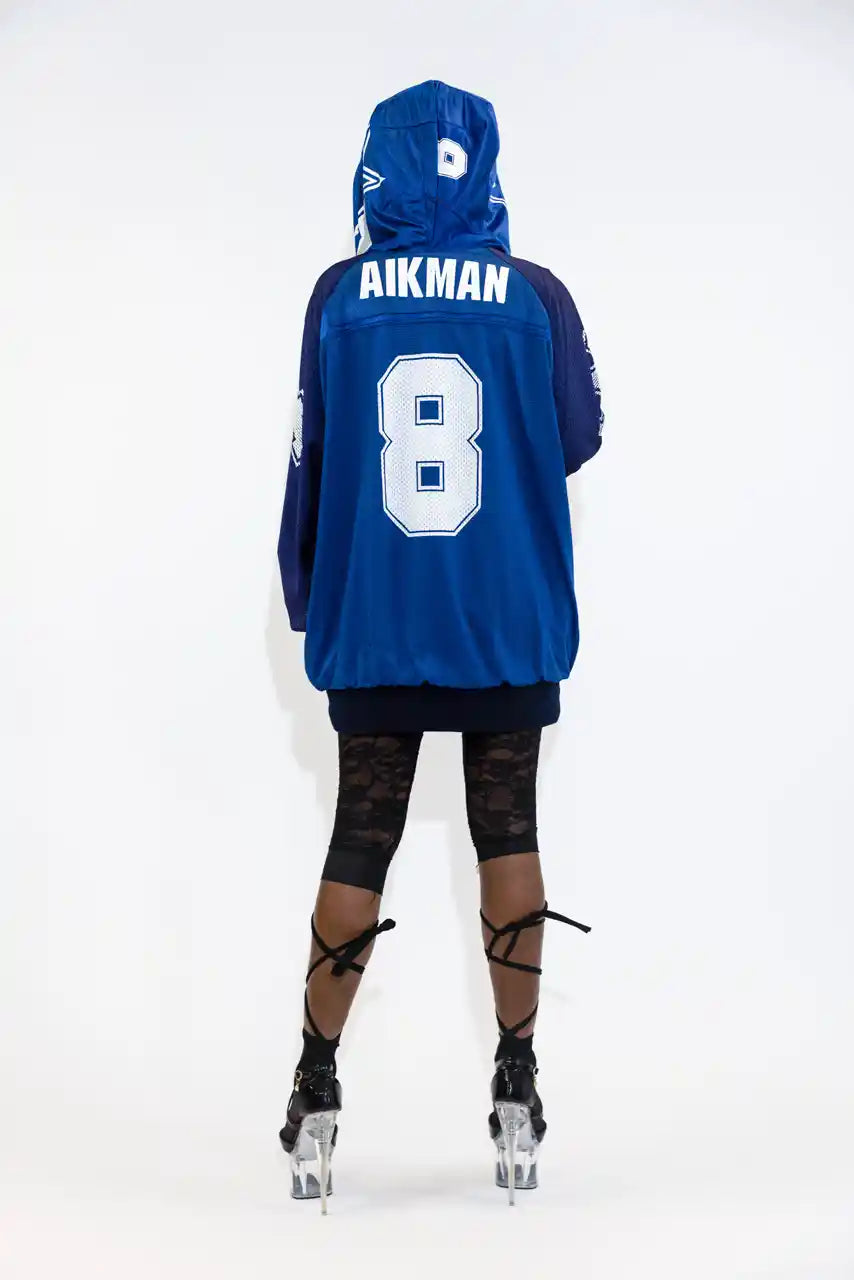 UPCYCLING BASEBALL JERSEY HOODY JACKET / NAVY BLUE AIKMAN 8
