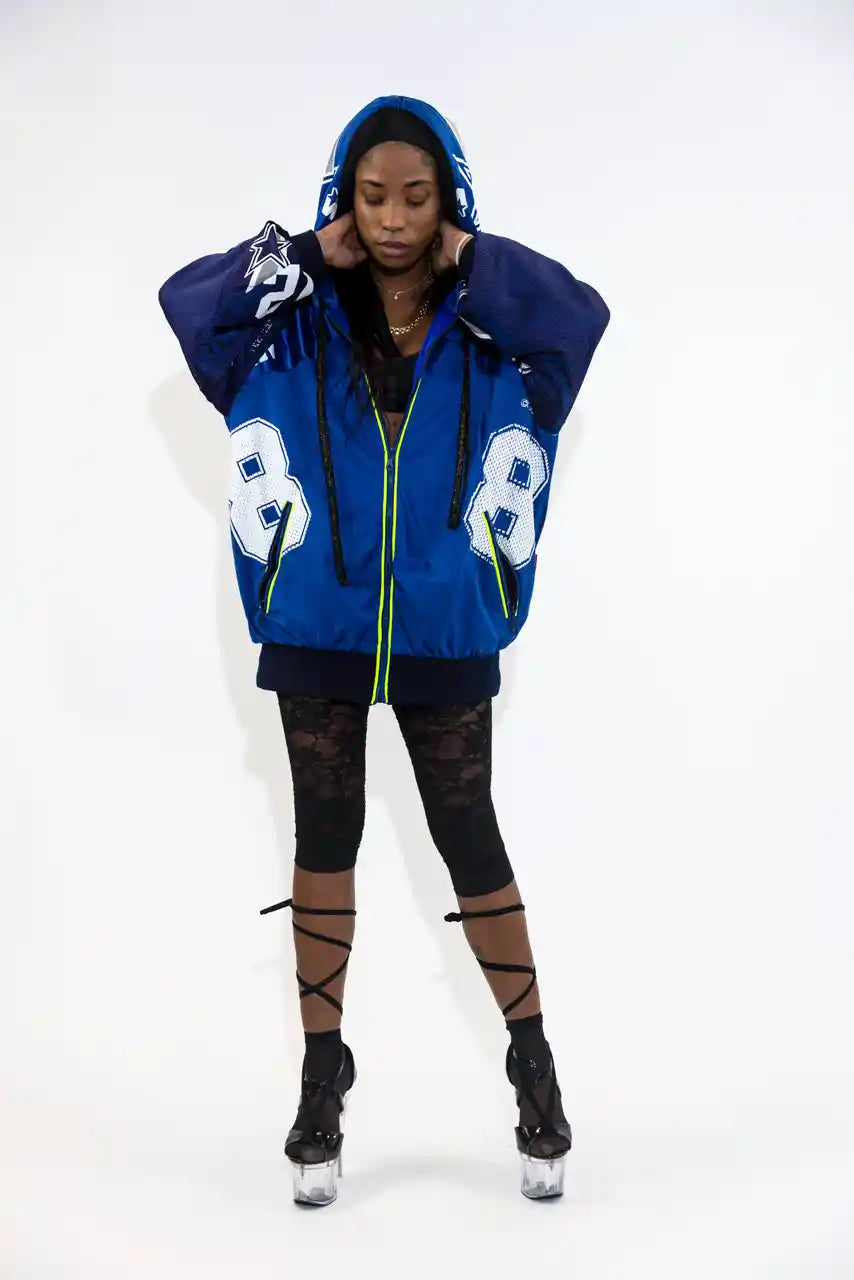 UPCYCLING BASEBALL JERSEY HOODY JACKET / NAVY BLUE AIKMAN 8