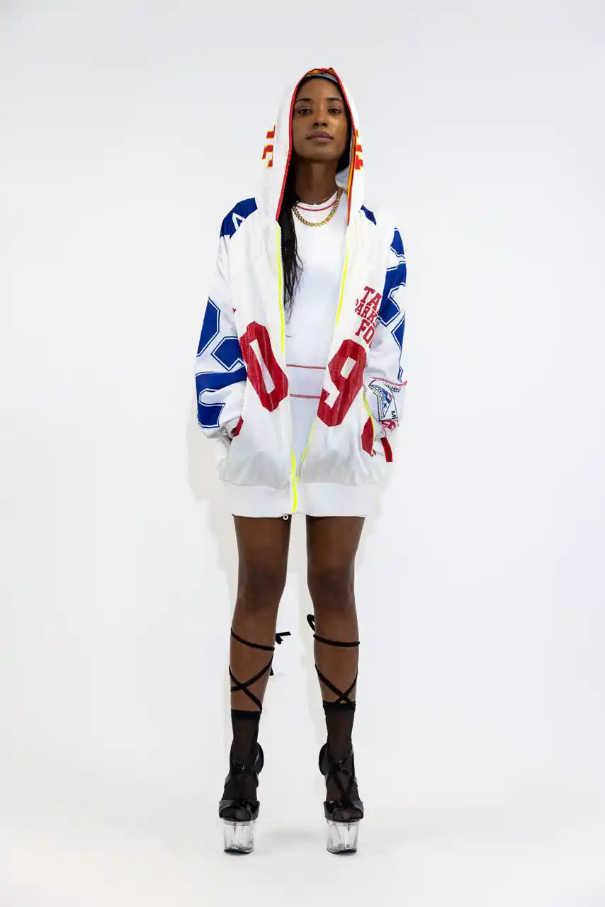 UPCYCLING BASEBALL JERSEY HOODY JACKET / WHITE HOLMES 31