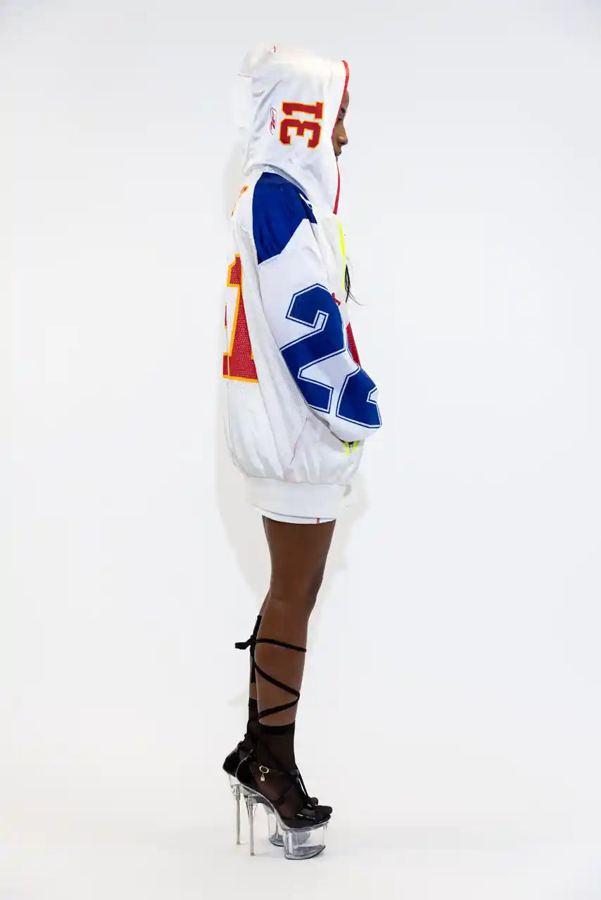UPCYCLING BASEBALL JERSEY HOODY JACKET / WHITE HOLMES 31