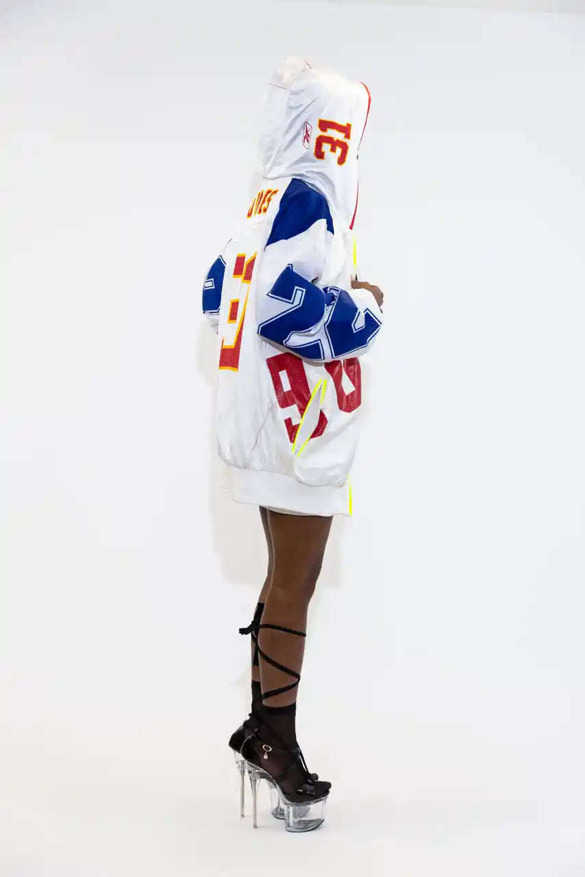 UPCYCLING BASEBALL JERSEY HOODY JACKET / WHITE HOLMES 31