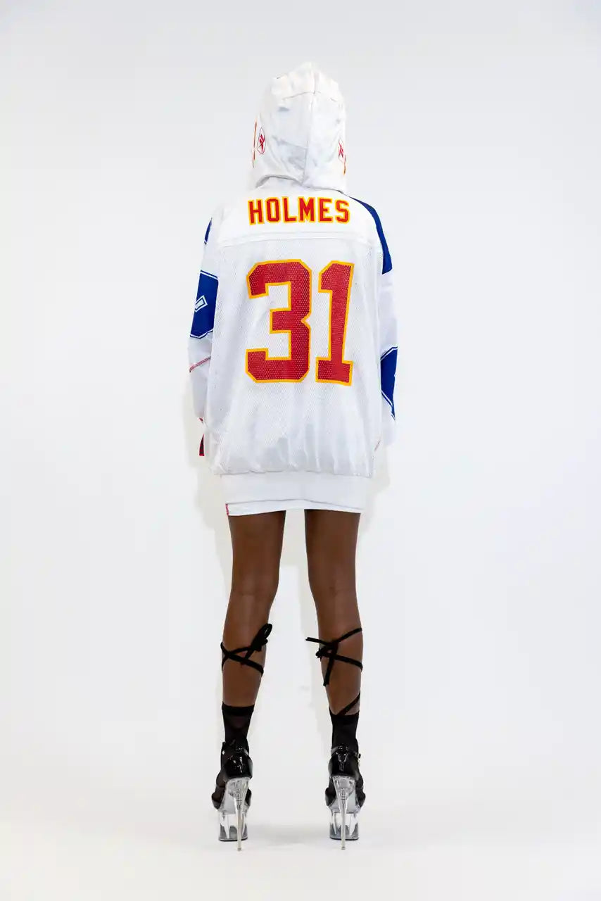 UPCYCLING BASEBALL JERSEY HOODY JACKET / WHITE HOLMES 31