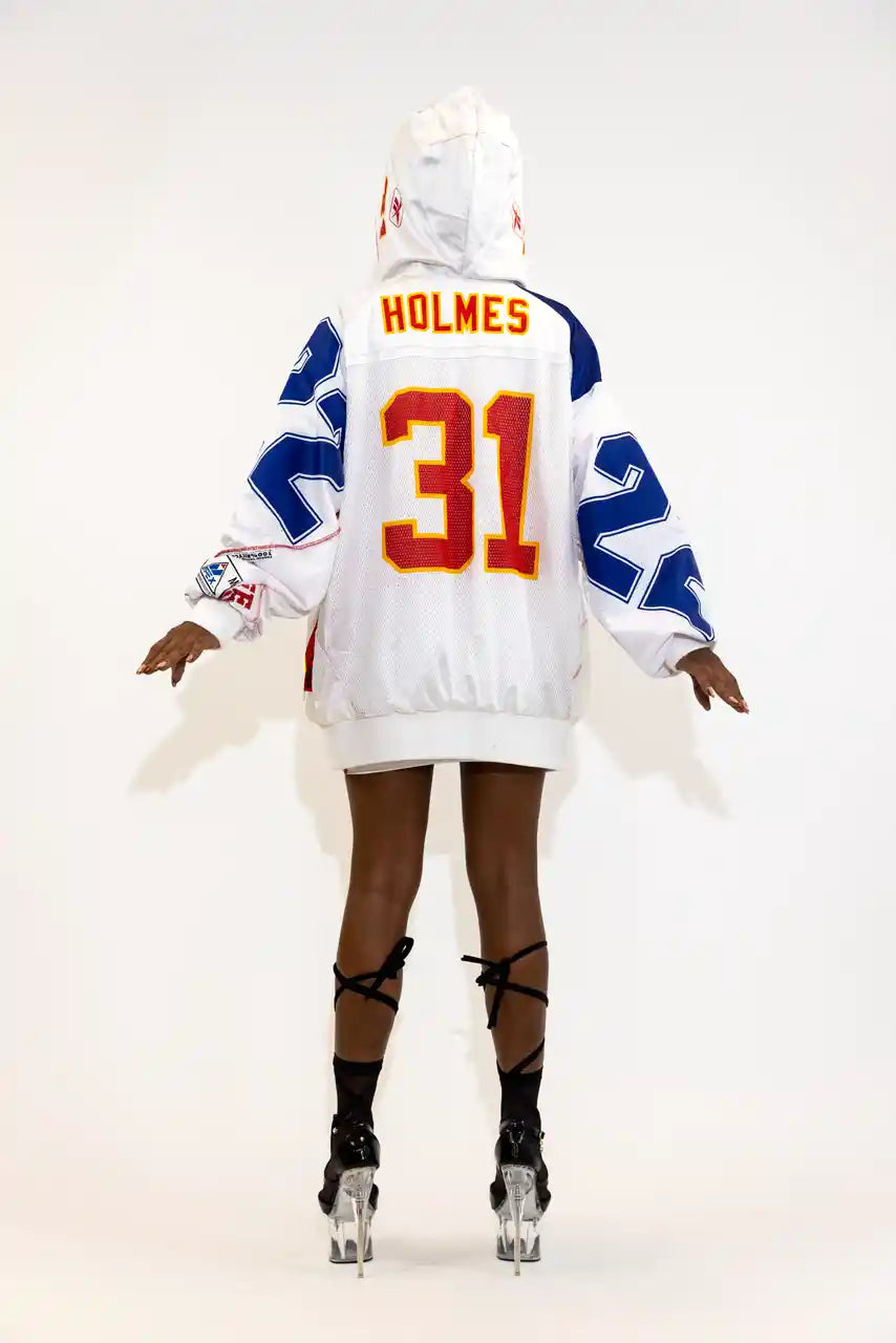 UPCYCLING BASEBALL JERSEY HOODY JACKET / WHITE HOLMES 31