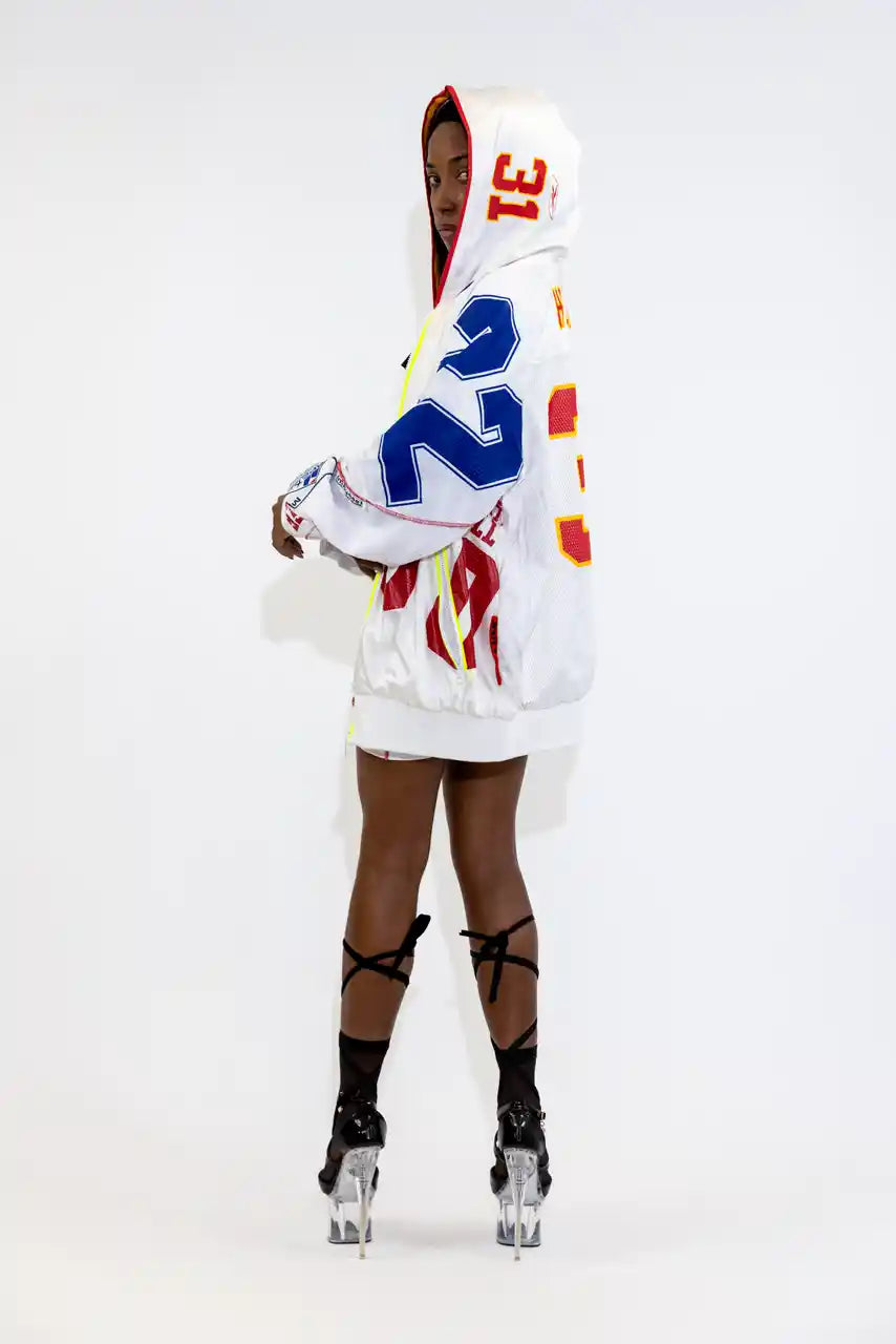 UPCYCLING BASEBALL JERSEY HOODY JACKET / WHITE HOLMES 31