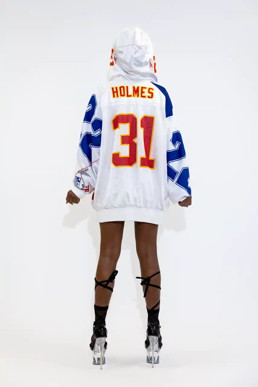 UPCYCLING BASEBALL JERSEY HOODY JACKET / WHITE HOLMES 31