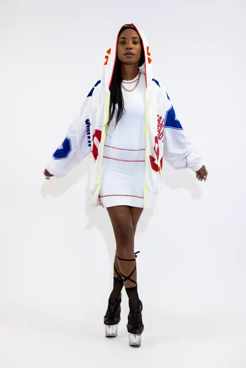 UPCYCLING BASEBALL JERSEY HOODY JACKET / WHITE HOLMES 31