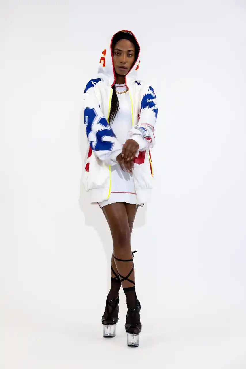 UPCYCLING BASEBALL JERSEY HOODY JACKET / WHITE HOLMES 31