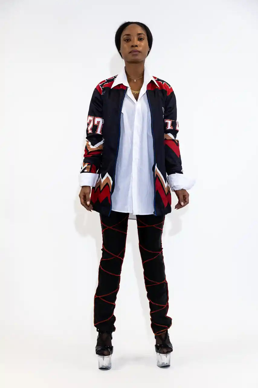UPCYCLING BASEBALL JERSEY HOODY JACKET / BLACK COSTA 77