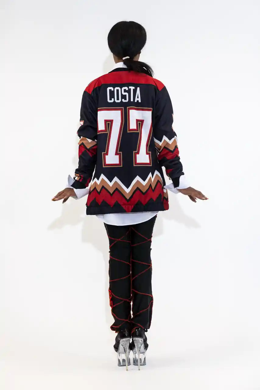 UPCYCLING BASEBALL JERSEY HOODY JACKET / BLACK COSTA 77