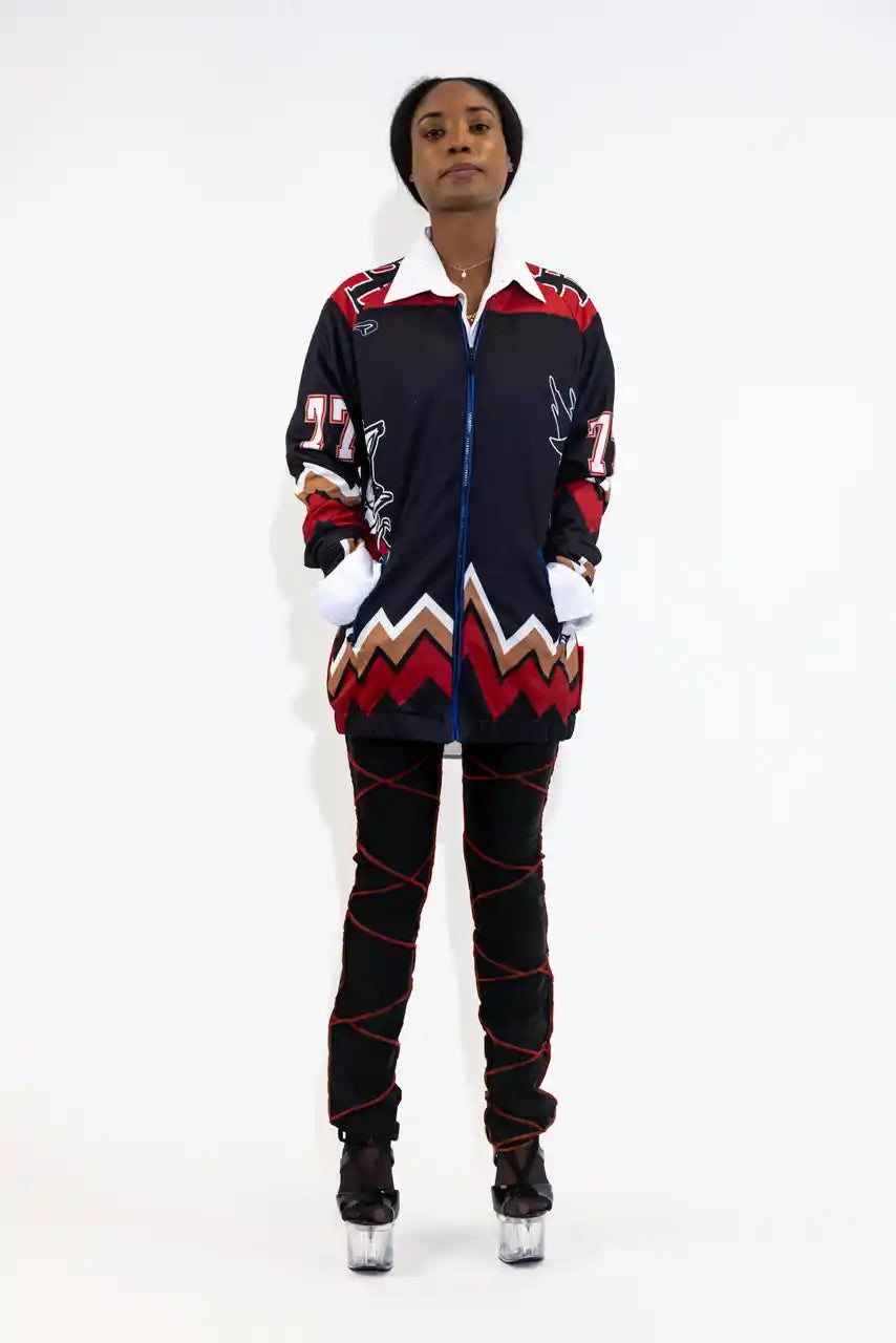 UPCYCLING BASEBALL JERSEY HOODY JACKET / BLACK COSTA 77