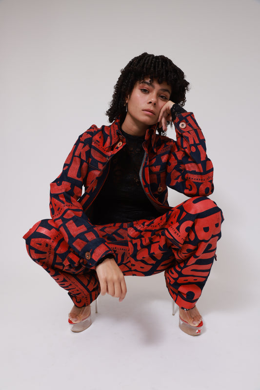 XB FLAGPRINT DENIM SUPER JACKET / ROUGE