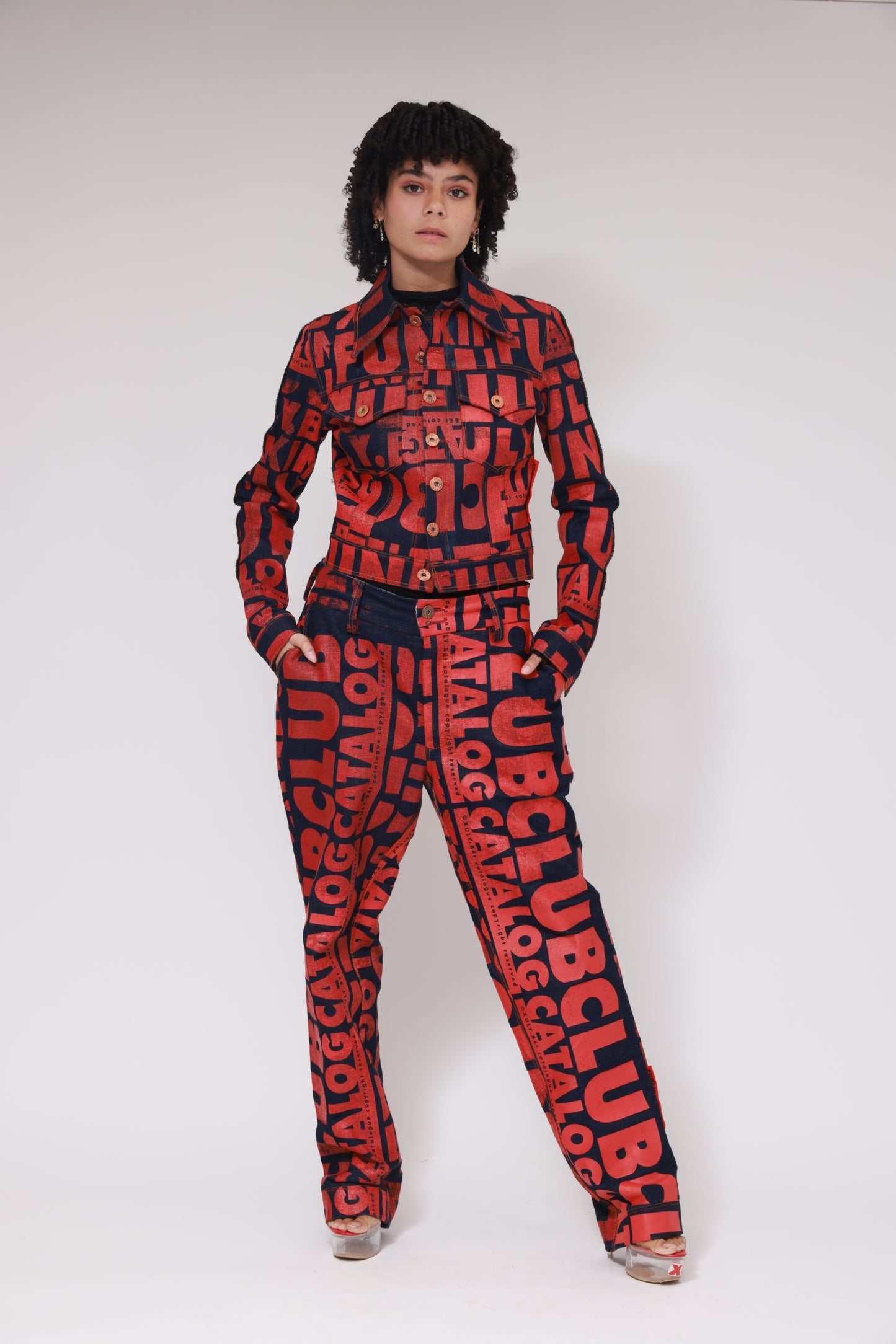 XB FLAGPRINTDENIM BAGGY PANTS / RED