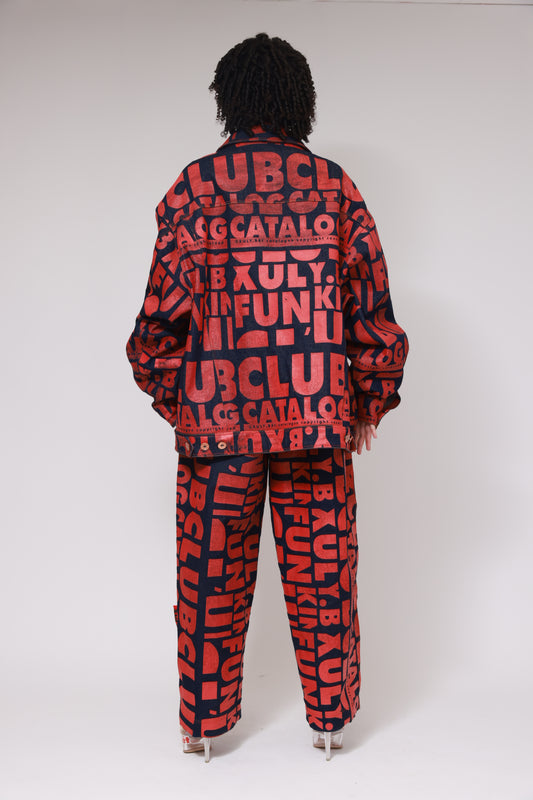 XB FLAGPRINTDENIM BAGGY PANTS  / RED