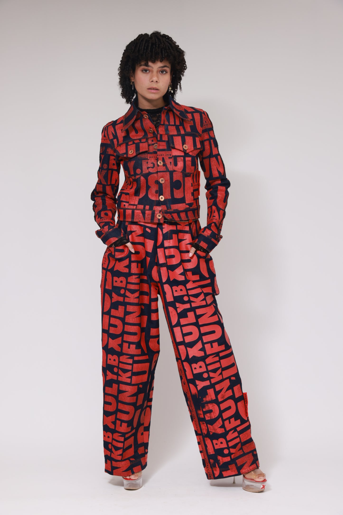 XB FLAGPRINTDENIM BAGGY PANTS / RED
