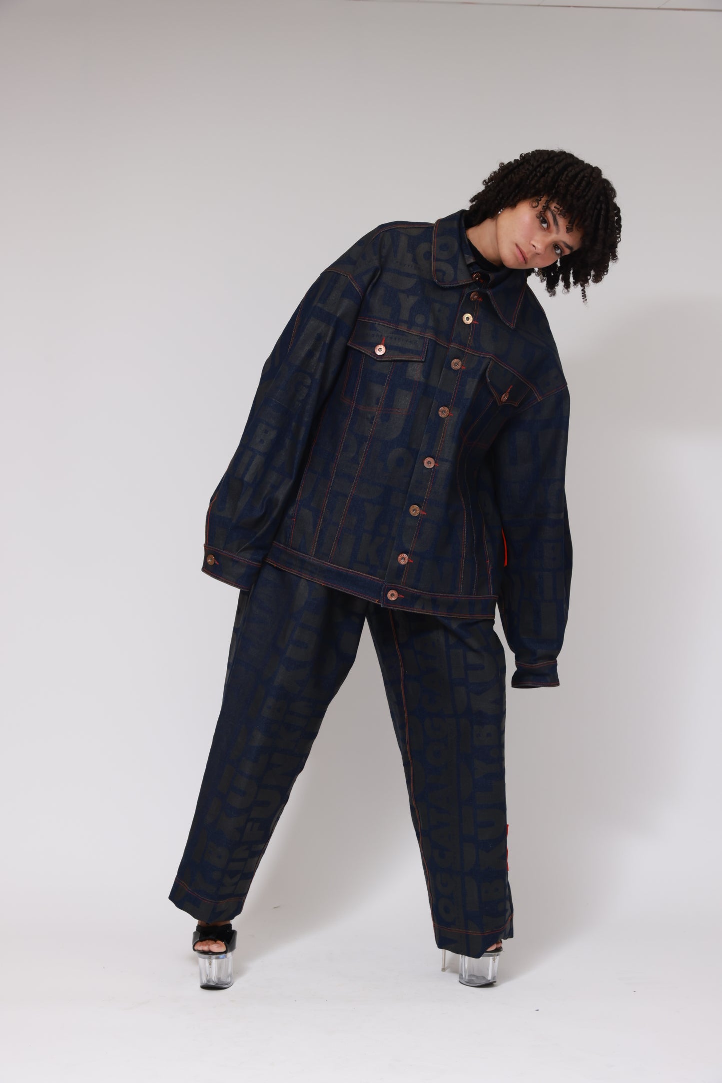 XB FLAGPRINTDENIM BAGGY PANTS / BLACK