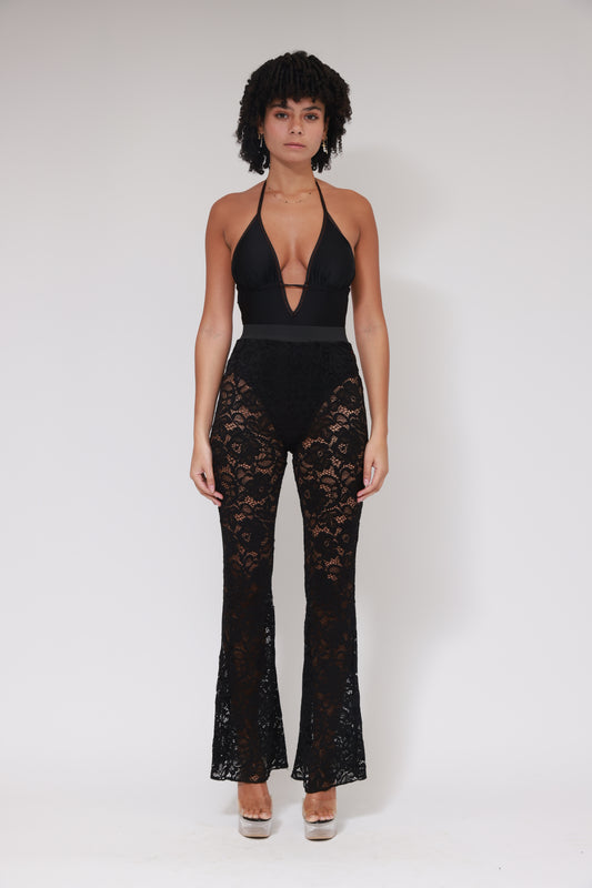 LACE LONG FLAIRE LEGGINS / BLACK