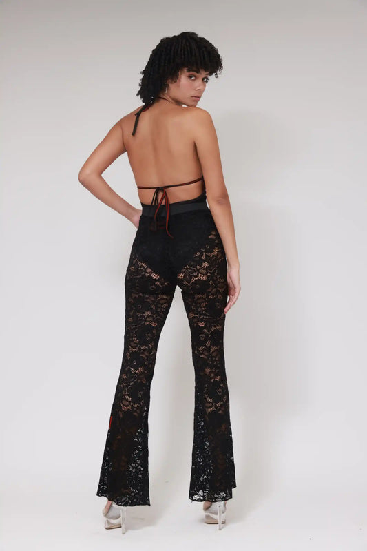 LACE LONG FLAIRE LEGGINGS / BLACK