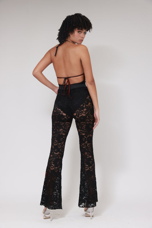 LACE LONG FLAIRE LEGGINS / BLACK
