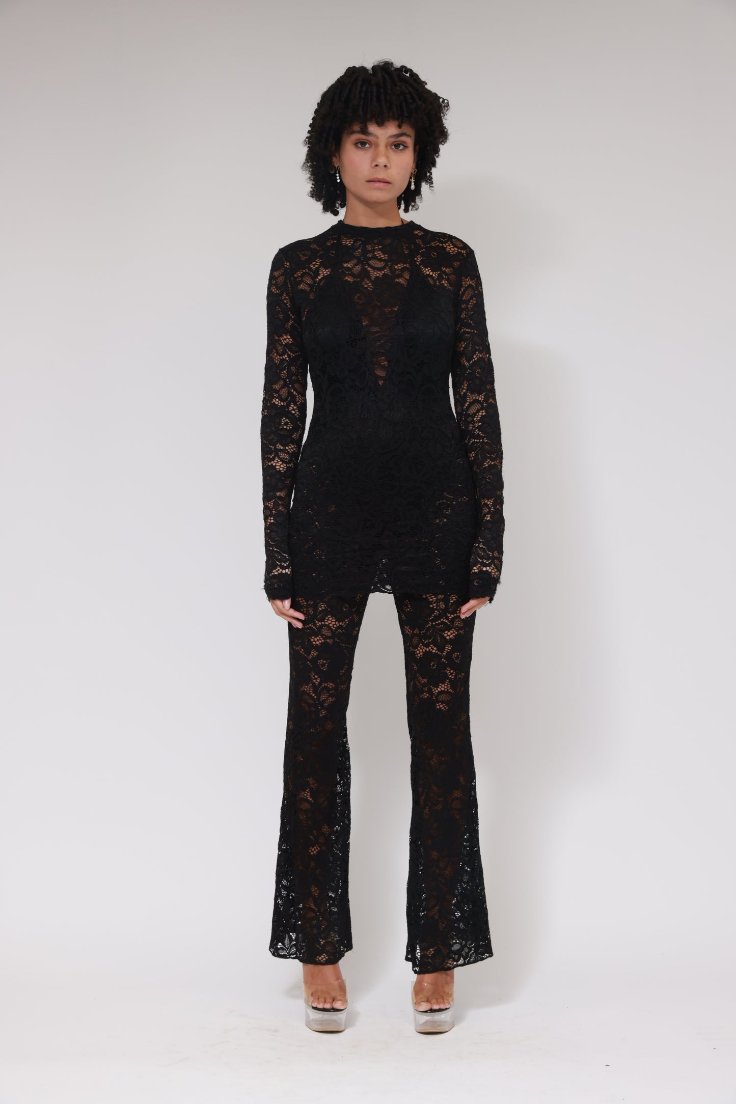 LACE LONG FLAIRE LEGGINS / BLACK