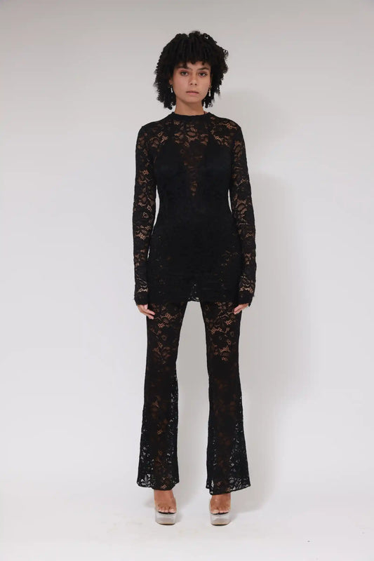 LACE LONG SLEEVES CROPTOP / BLACK
