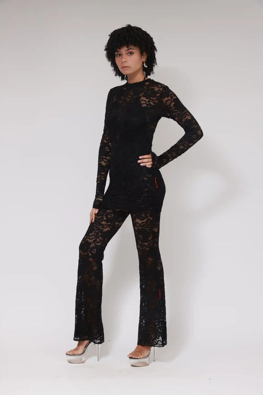 LACE LONG SLEEVES CROPTOP / BLACK