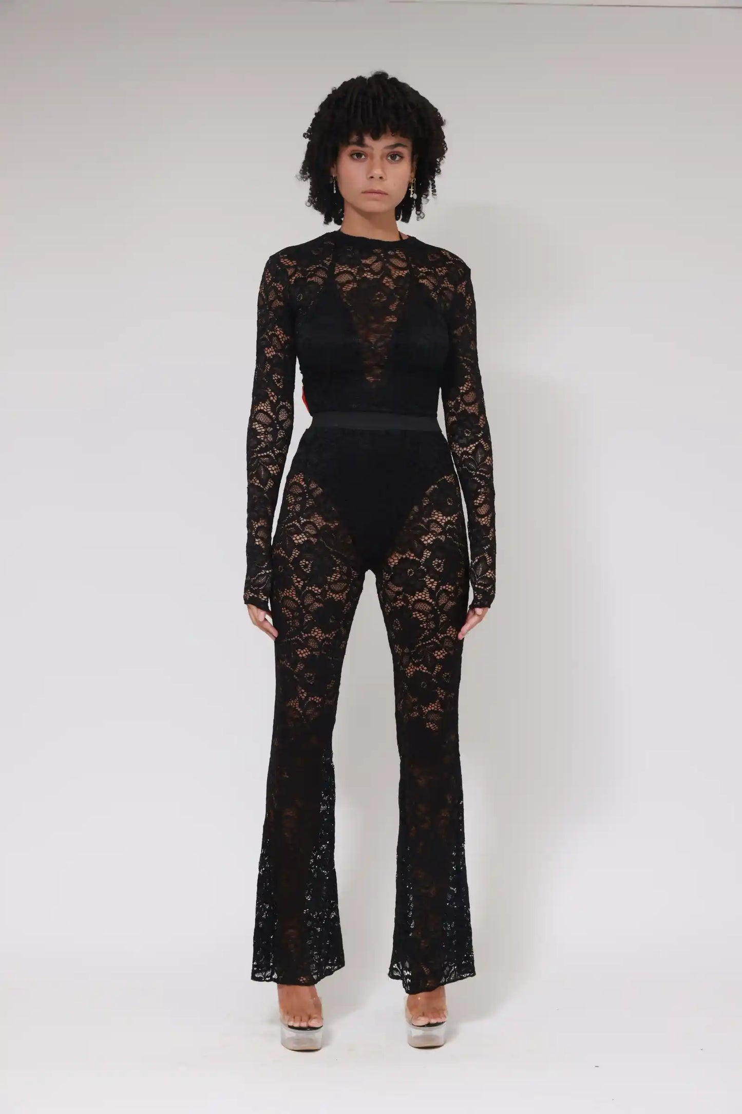 LACE LONG FLAIRE LEGGINGS / BLACK