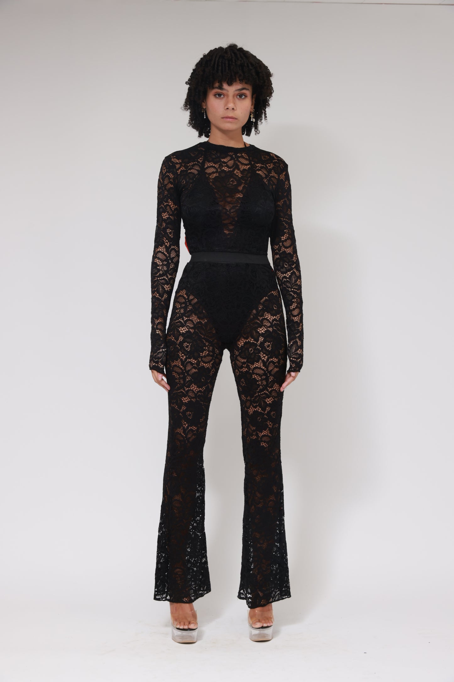 LACE LONG FLAIRE LEGGINS / BLACK