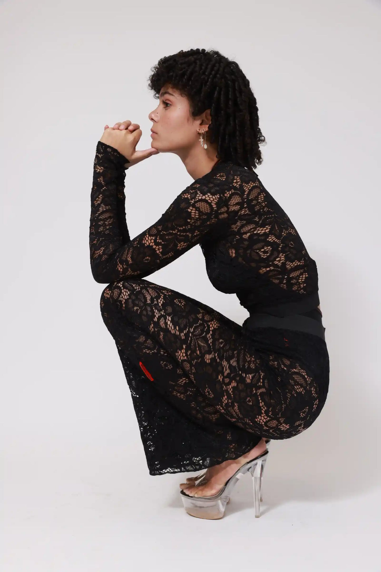 LACE LONG FLAIRE LEGGINGS / BLACK