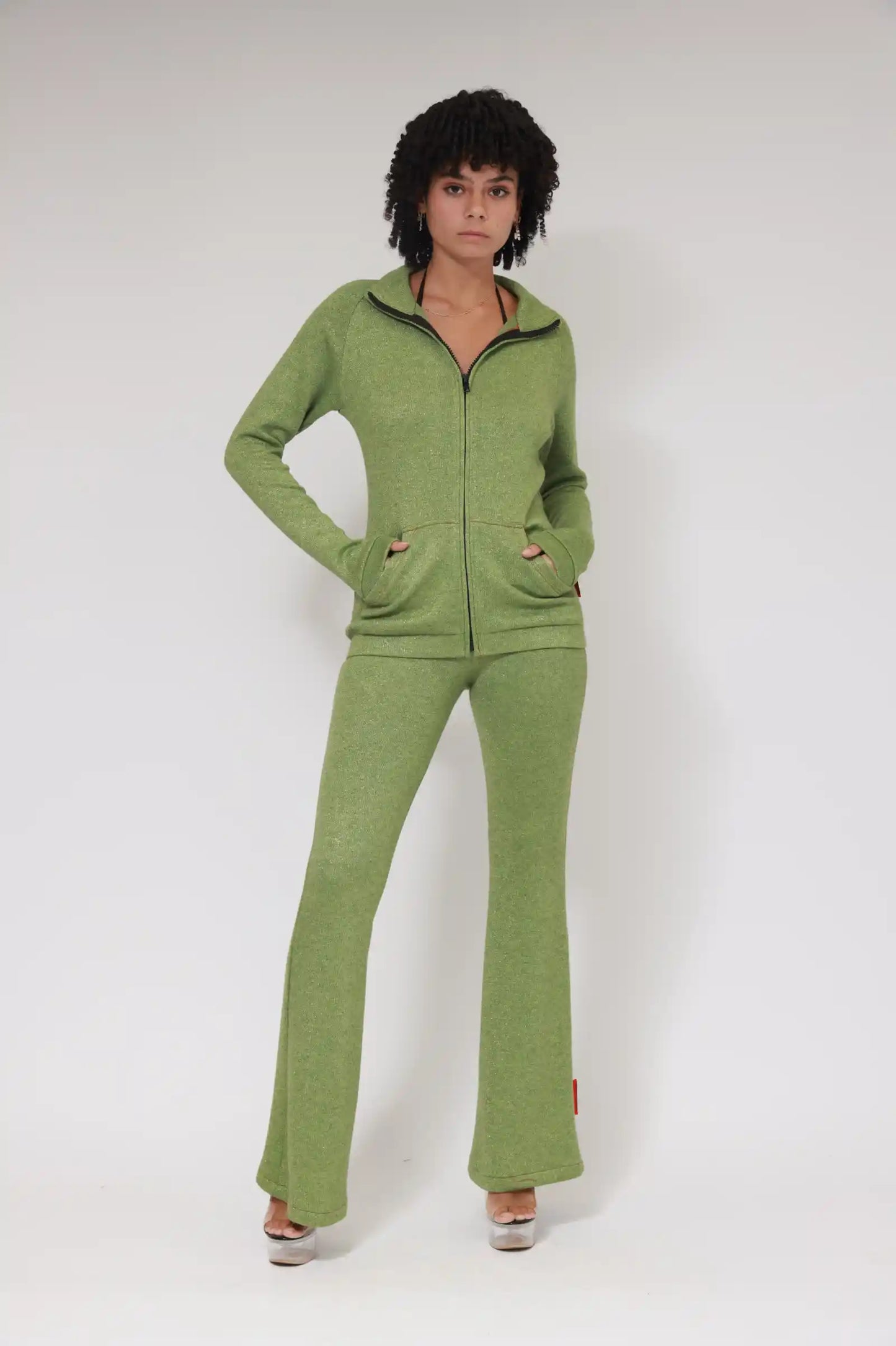 HIGH NECK SWEATER/ GLITTER GREEN