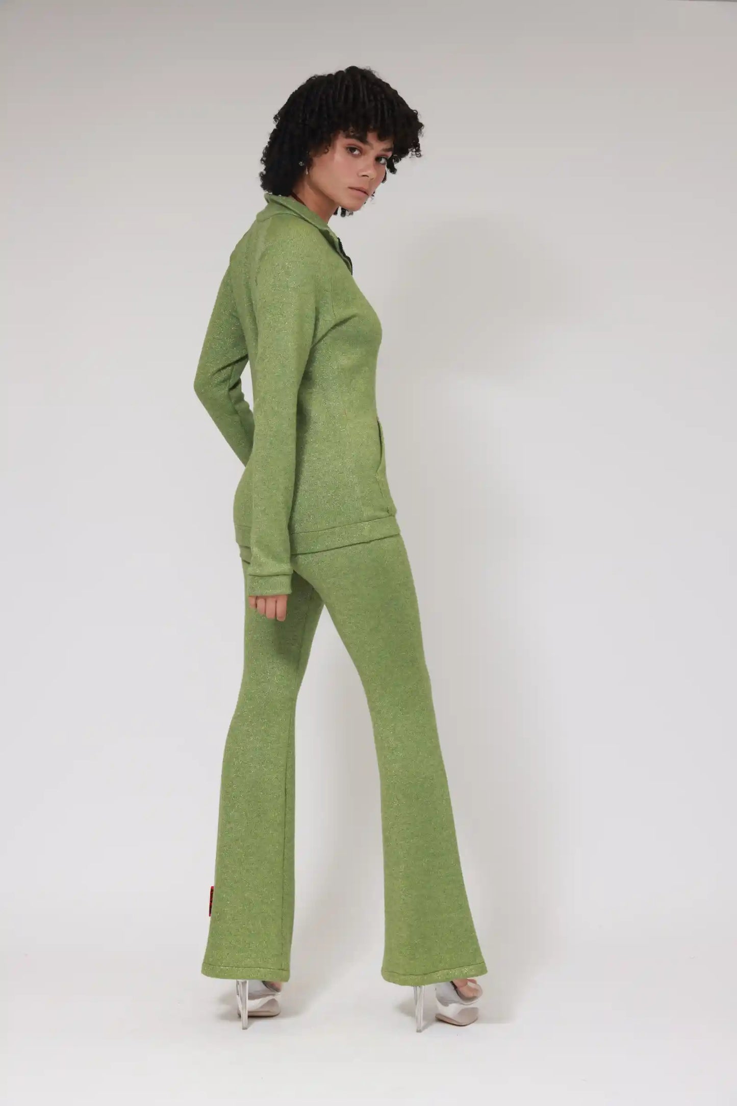 HIGH NECK SWEATER/ GLITTER GREEN