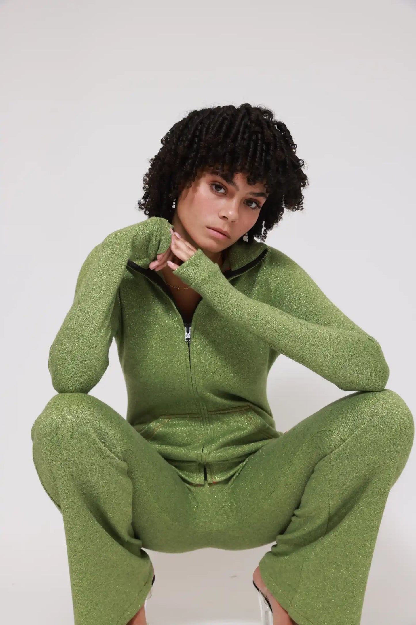 HIGH NECK SWEATER/ GLITTER GREEN