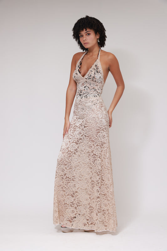 BACKLESS LONG DRESS / BEIGE