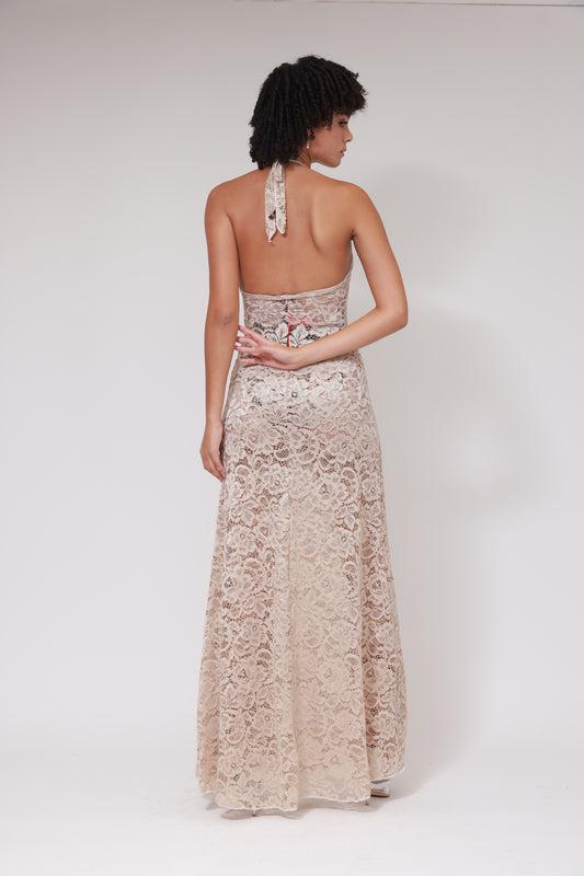 BACKLESS LONG DRESS / BEIGE