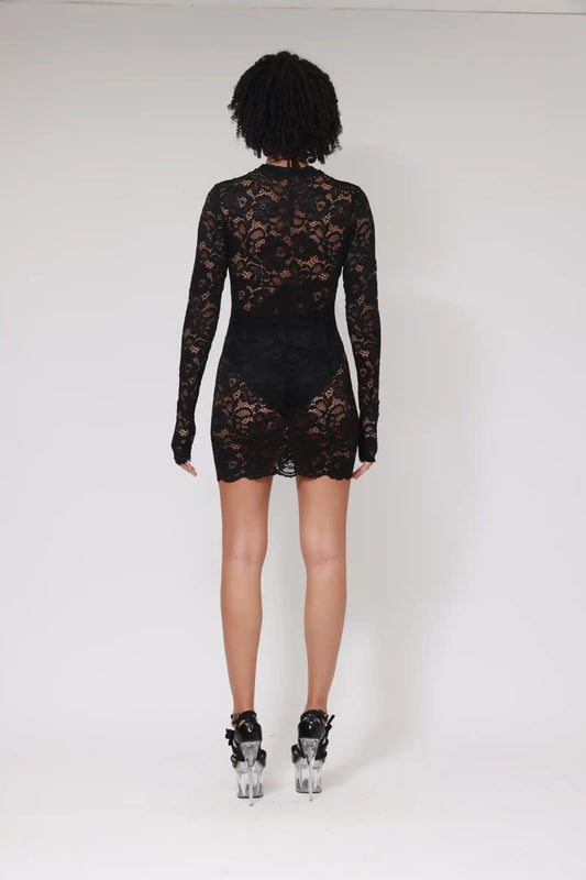 LACE LONG SLEEVES MINI DRESS / BLACK