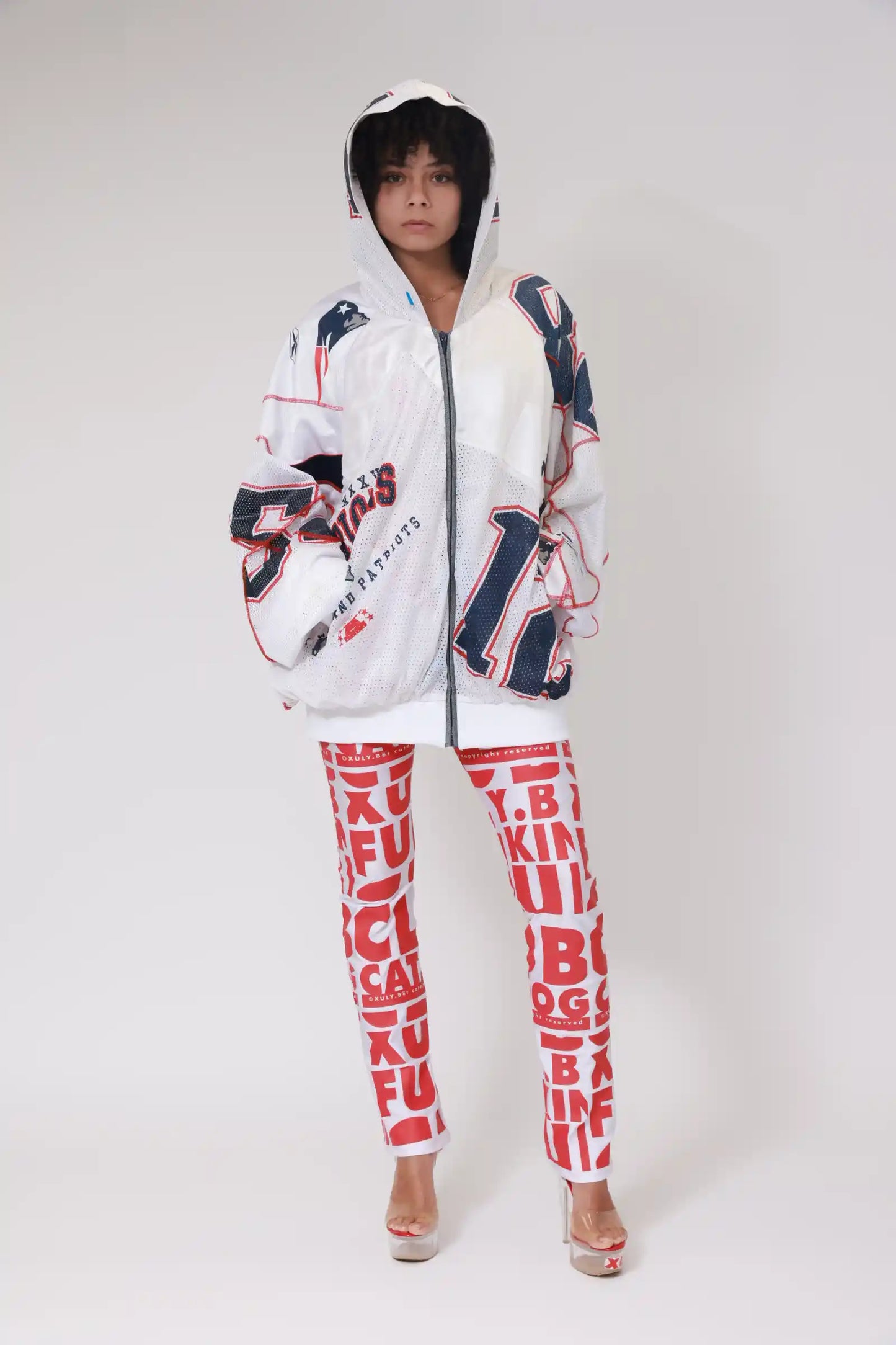 UPCYCLING BASEBALL JERSEY HOODY JACKET / WHITE NUMBER BACK 54