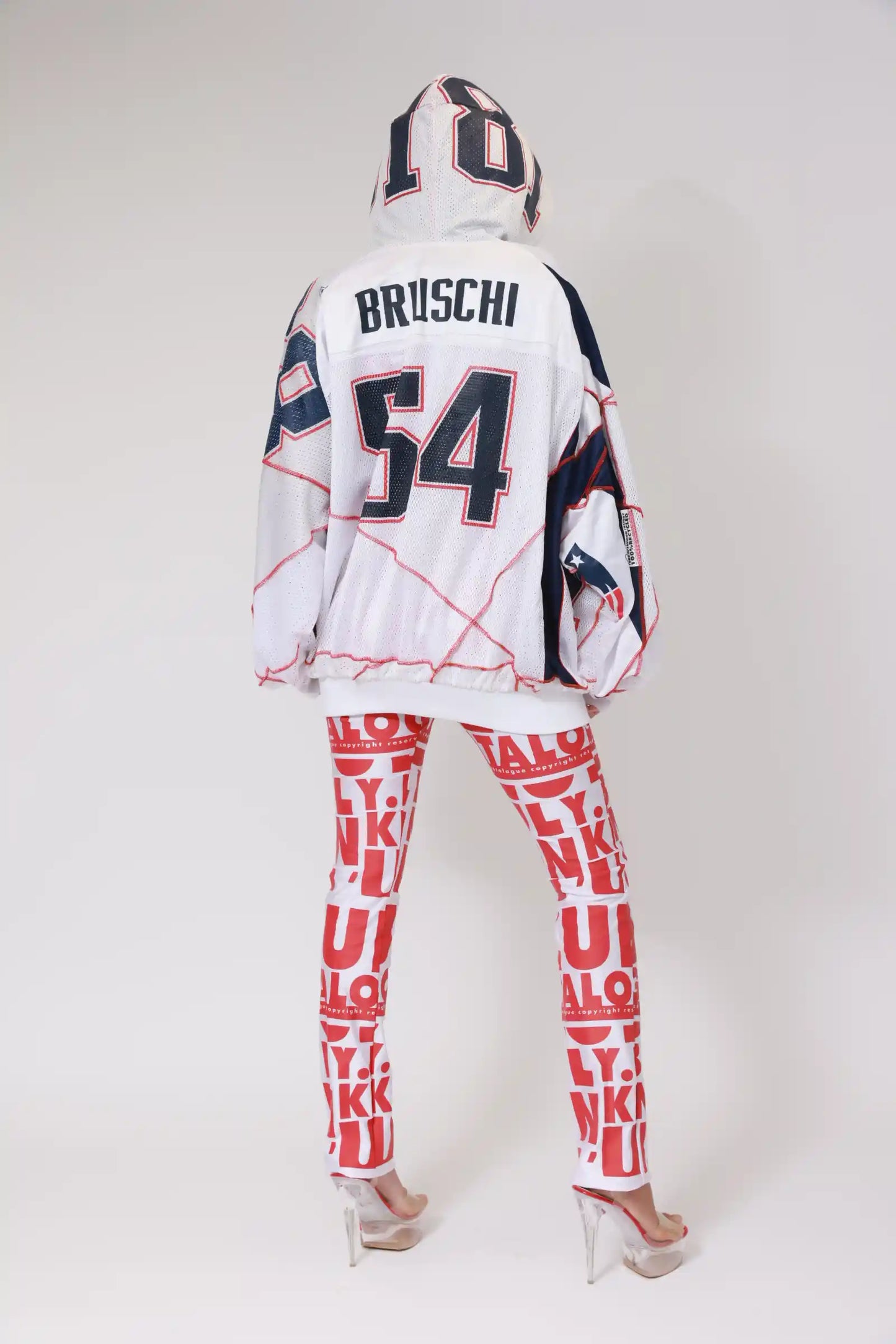 UPCYCLING BASEBALL JERSEY HOODY JACKET / WHITE NUMBER BACK 54