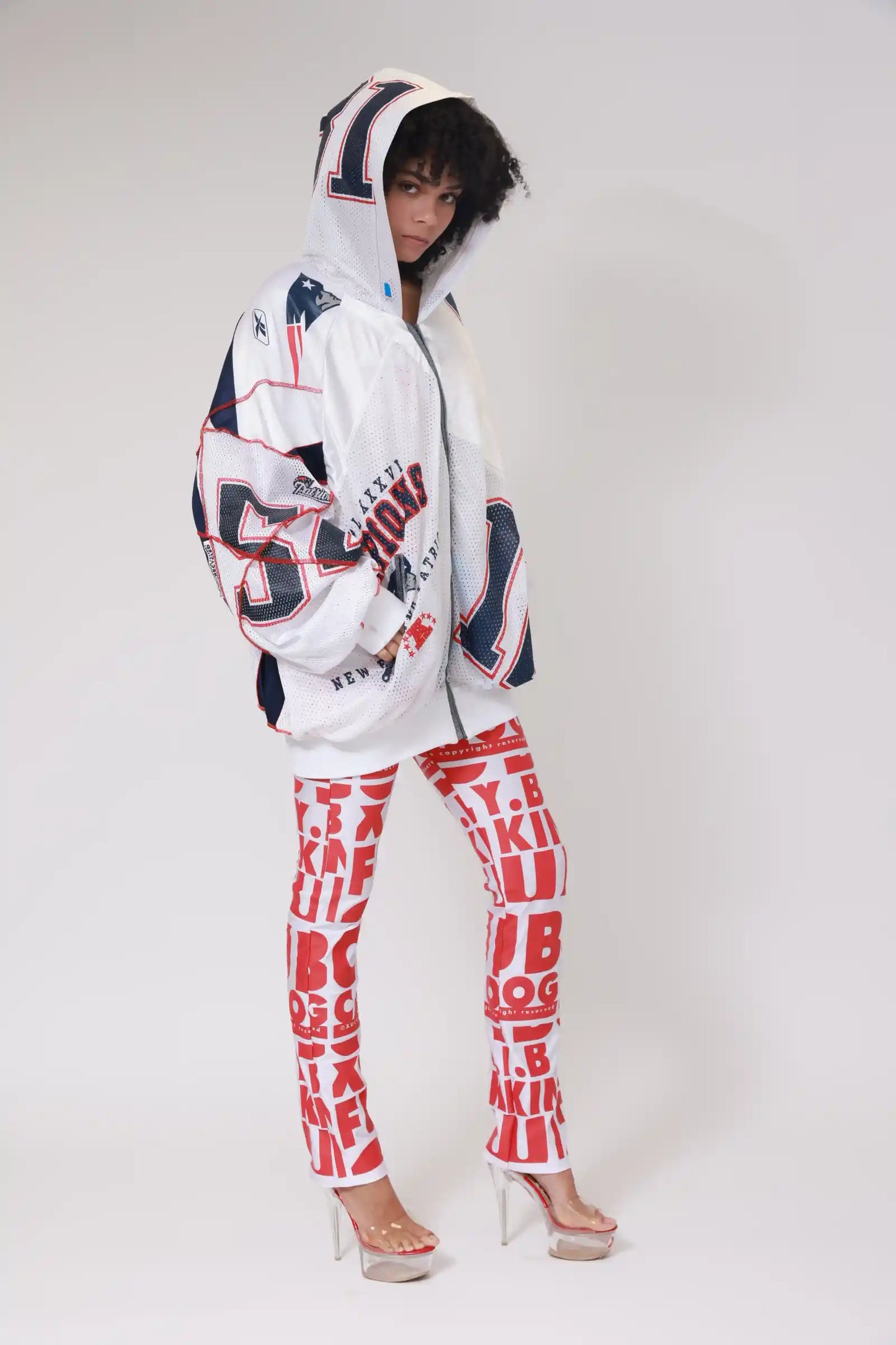 UPCYCLING BASEBALL JERSEY HOODY JACKET / WHITE NUMBER BACK 54